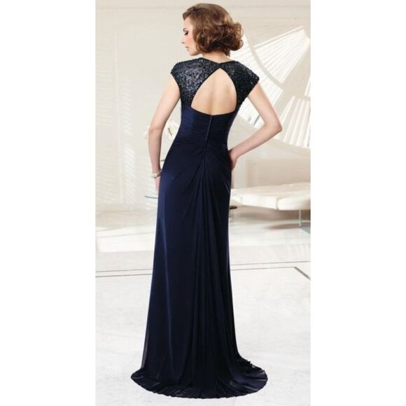 NWT VM Collection 70901 Navy Cap Sleeve Mother of the Bride Gown Size 10 853 - Picture 3 of 12